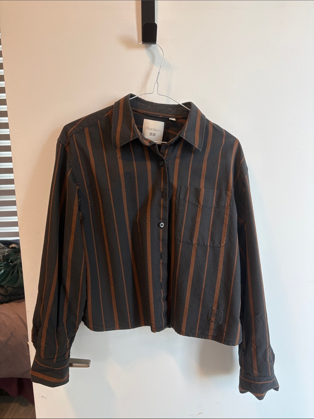 Uniqlo + JW Anderson Brown-Striped Dark Gray Button-Down Shirt